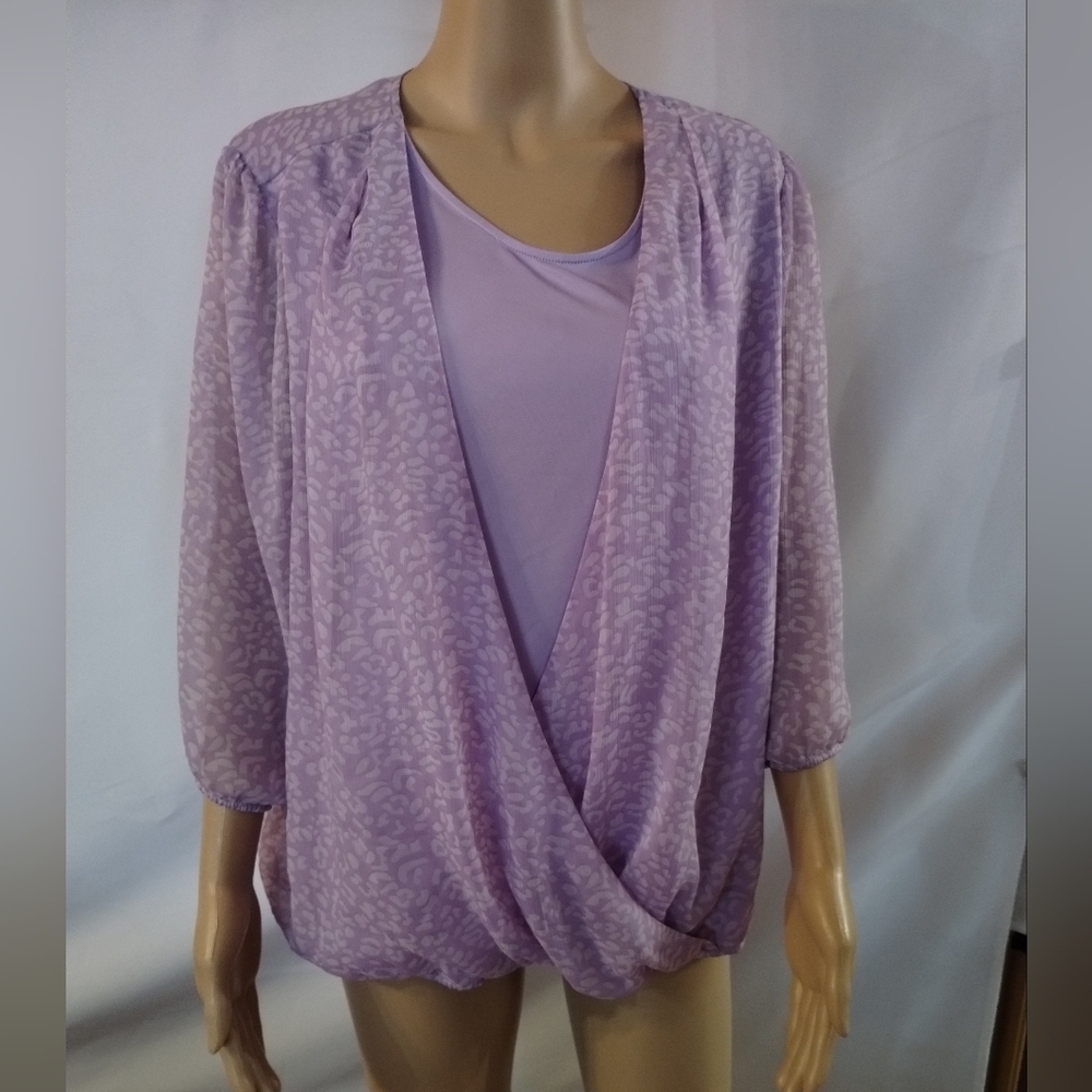 Blair Women’s Large Lavender Blouse Surplice Top 3/4 Sleeve Lightweight Career